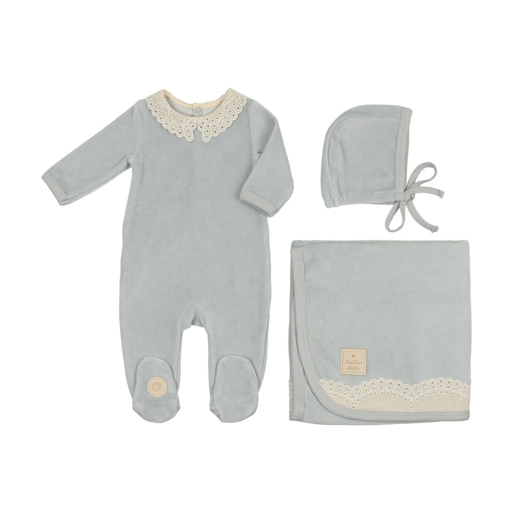 Tiny Eyelet Layette Set Layette Set Mon Tresor Bebe Blue Dawn 1m 