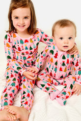 Long Sleeve Pajama Set | Christmas Trees Pink Pajama Sets Clover Baby & Kids 