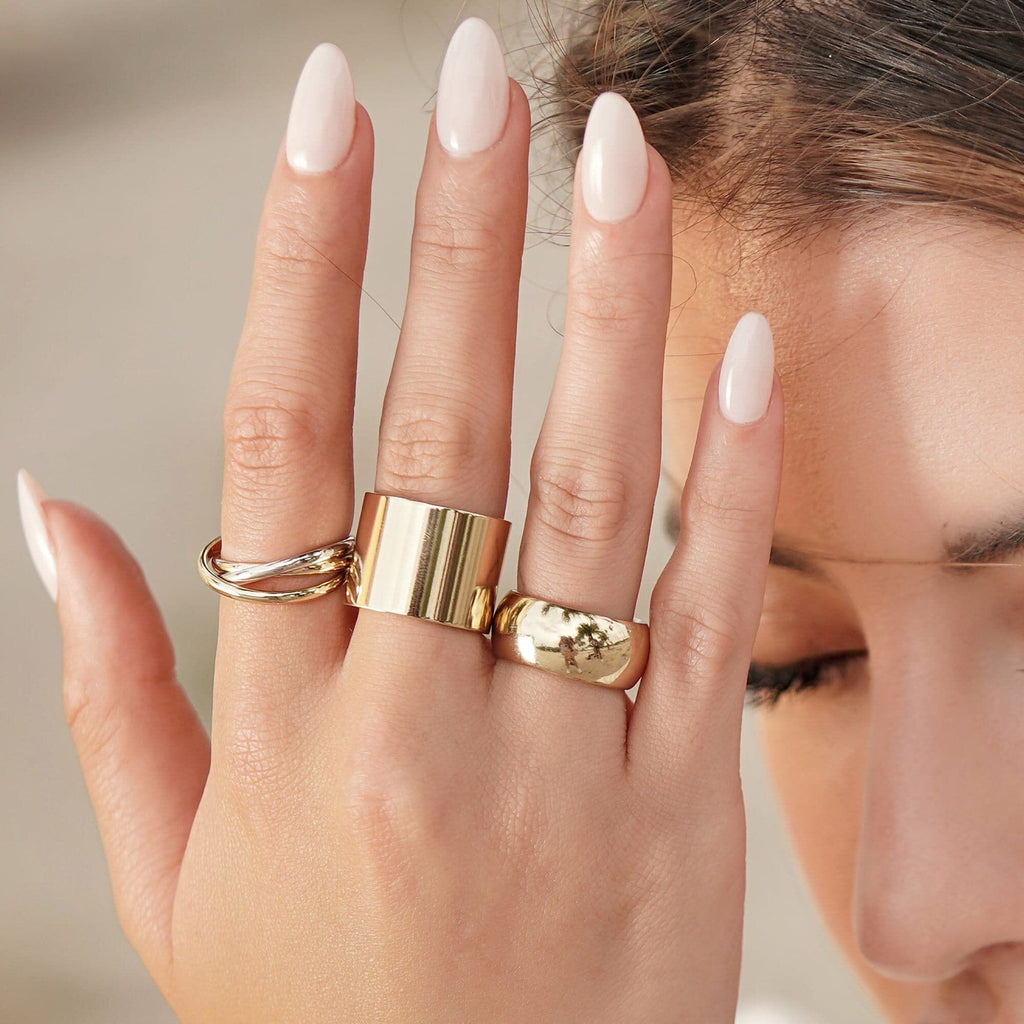 Two Toned Triple Domed Roll Ring Rings eklexic 