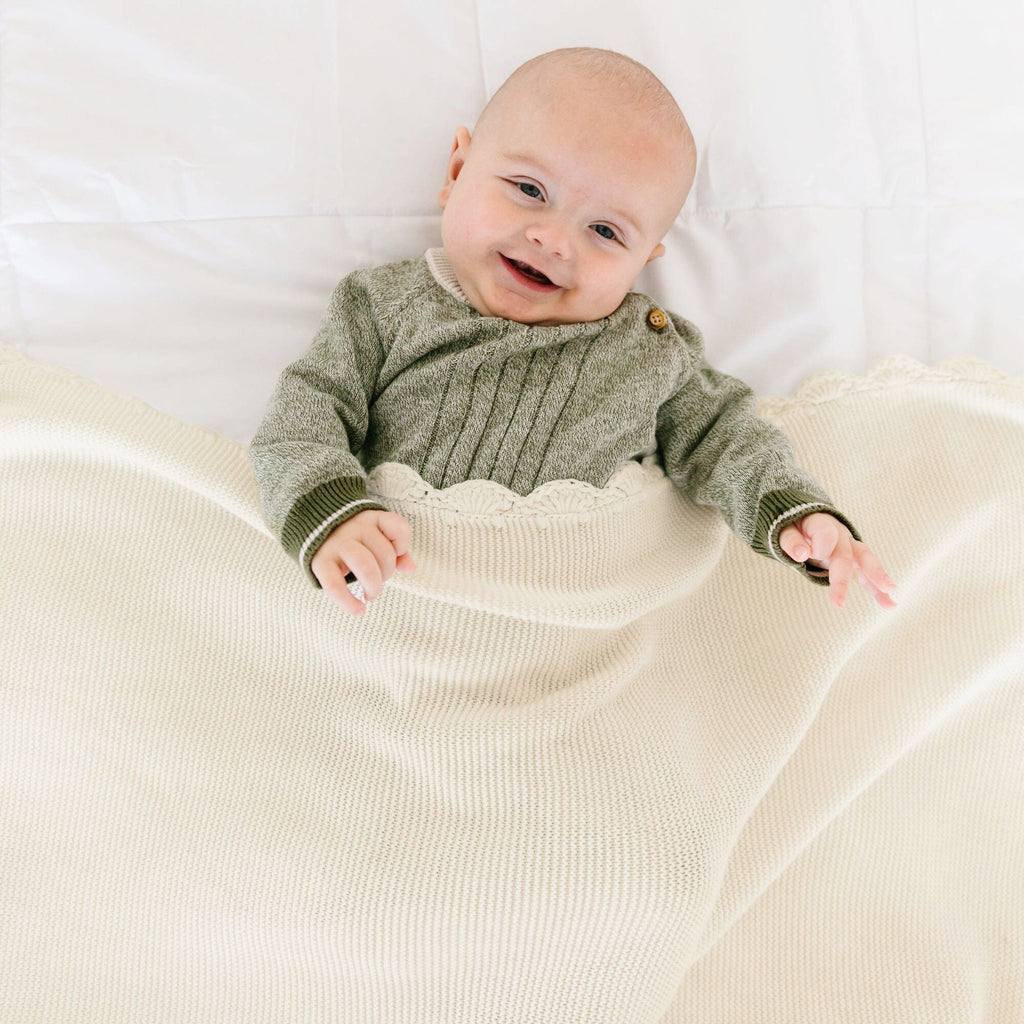 Organic Cotton Scalloped Baby Blanket - Vanilla Scalloped Baby Blanket Makemake Organics 