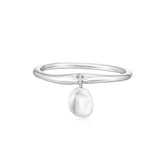 Wavy Ring With Pearl Rings eklexic Rhodium Plated Sterling Silver 6 