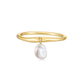 Wavy Ring With Pearl Rings eklexic 14K Gold Vermeil 6 