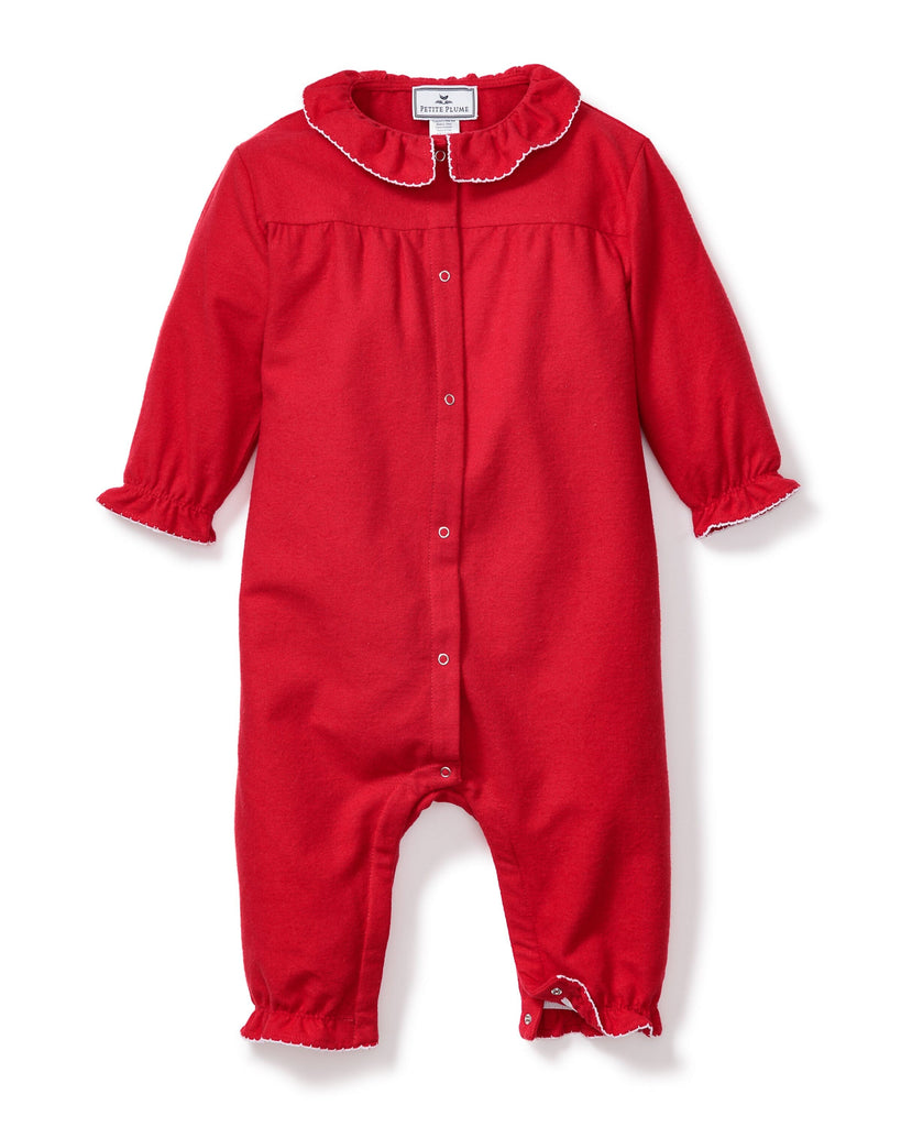 Baby's Flannel Madeline Romper in Red Infant Romper Petite Plume 