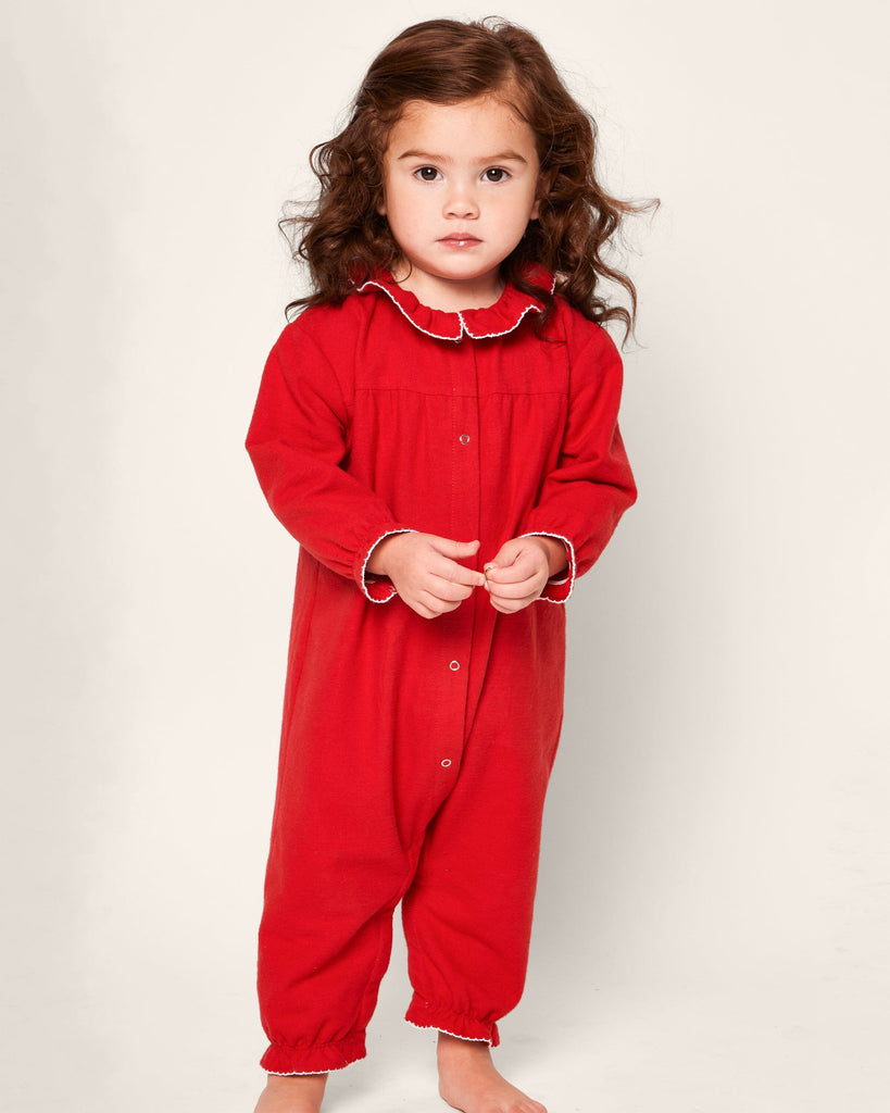 Baby's Flannel Madeline Romper in Red Infant Romper Petite Plume 