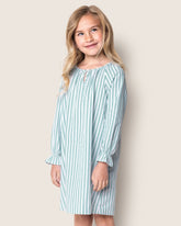 Girl's Twill Delphine Nightgown | Emerald Ticking Nightgowns Petite Plume 