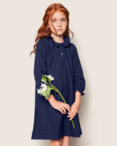 Girl's Flannel Victoria Nightgown | Navy Nightgowns Petite Plume 