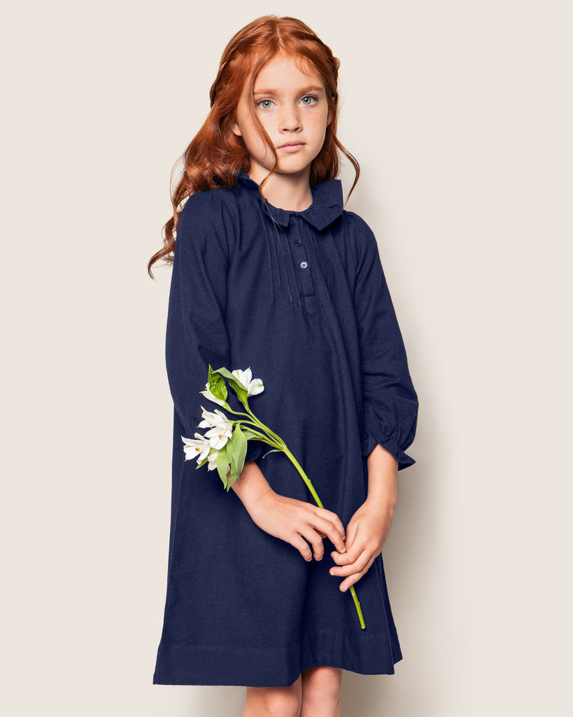 Girl's Flannel Victoria Nightgown | Navy Nightgowns Petite Plume 