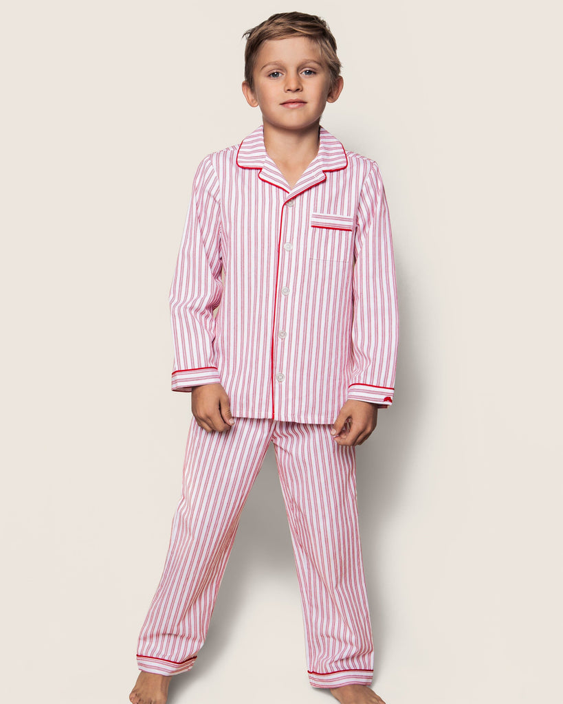 Kid's Twill Pajama Set | Antique Red Ticking Pajama Sets Petite Plume 