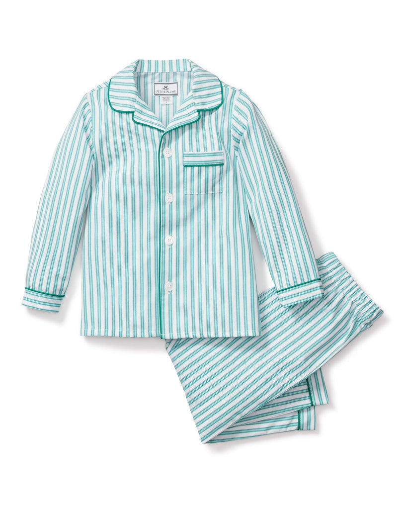 Kid's Twill Pajama Set | Emerald Ticking Pajama Sets Petite Plume 