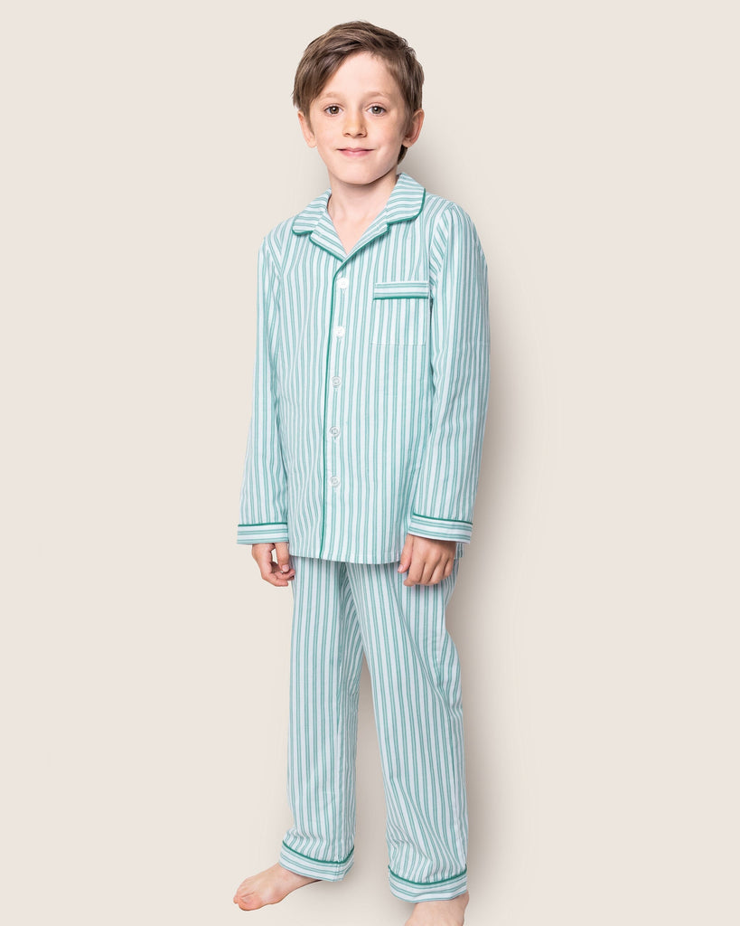 Kid's Twill Pajama Set | Emerald Ticking Pajama Sets Petite Plume 