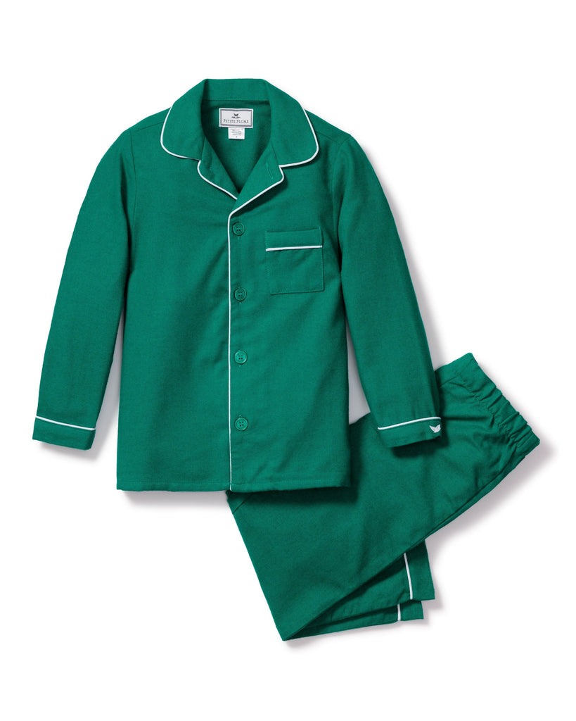 Kid's Flannel Pajama Set | Forest Green Pajama Sets Petite Plume 