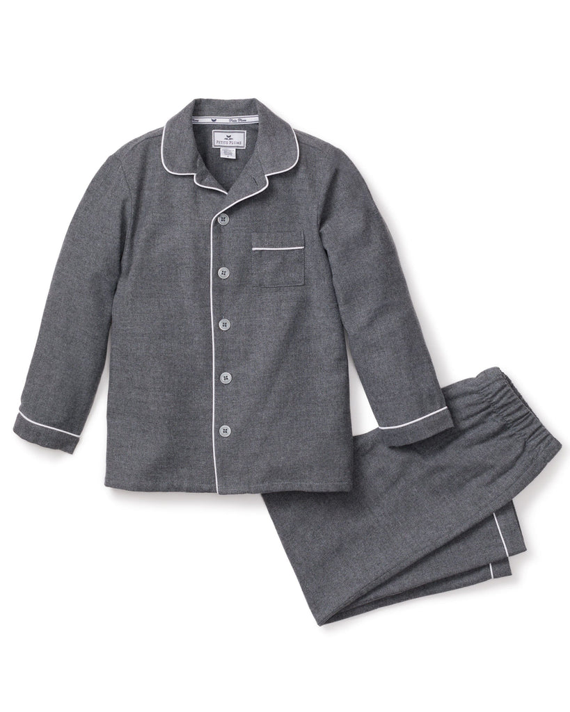 Kid's Flannel Pajama Set | Grey Pajama Sets Petite Plume 