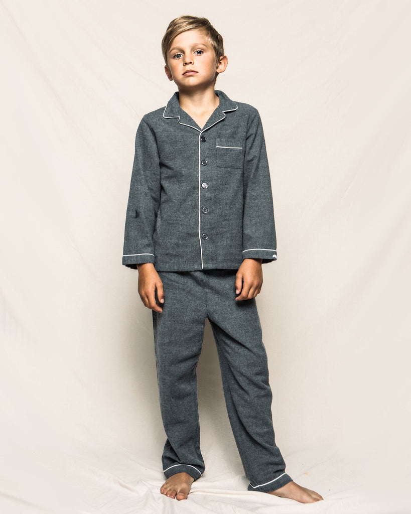 Kid's Flannel Pajama Set | Grey Pajama Sets Petite Plume 