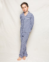 Kid's Twill Pajama Set | Navy Gingham Pajama Sets Petite Plume 