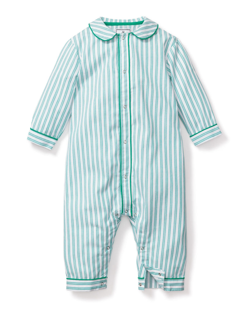 Baby's Twill Romper in Emerald Ticking Infant Romper Petite Plume 