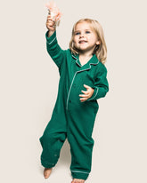 Baby's Flannel Romper in Forest Green with White Piping Infant Romper Petite Plume 