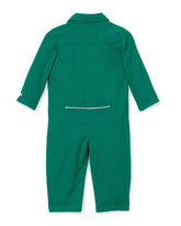 Baby's Flannel Romper in Forest Green with White Piping Infant Romper Petite Plume 