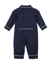 Baby's Flannel Romper in Navy with White Piping Infant Romper Petite Plume 