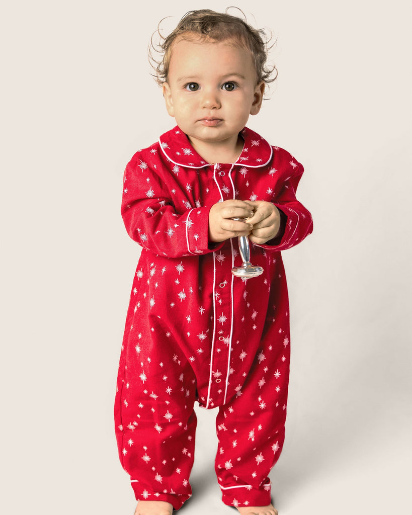 Baby's Flannel Cambridge Romper in Starry Night Infant Romper Petite Plume 