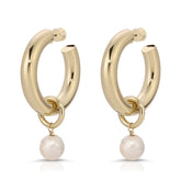 Zolen Hoops with Baroque Pearl Charms Earrings eklexic GOLD 