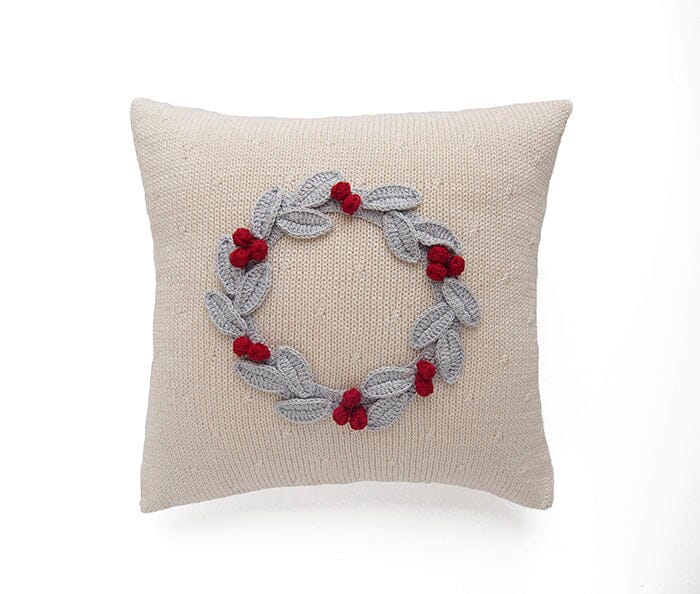 Grey Wreath with Berries 10" Pillow | Ecru Throw Pillows Melange Collection 