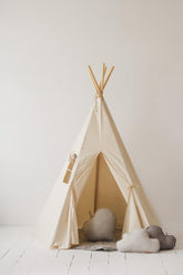 “Beige” Teepee and "Grey Linen" Round Mat Set Set teepee with mat moimili.us 