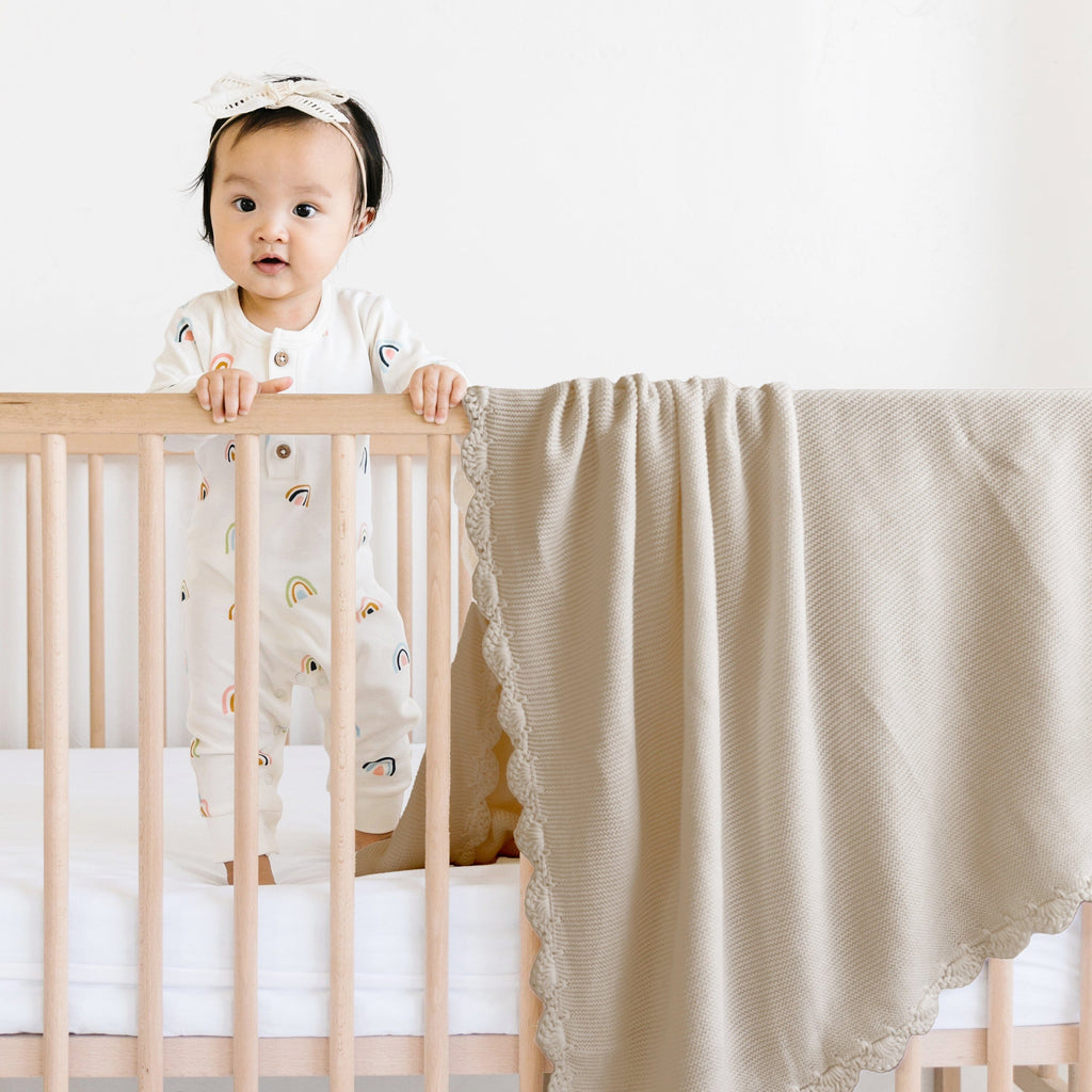 Organic Cotton Scalloped Baby Blanket - Beige Scalloped Baby Blanket Makemake Organics 