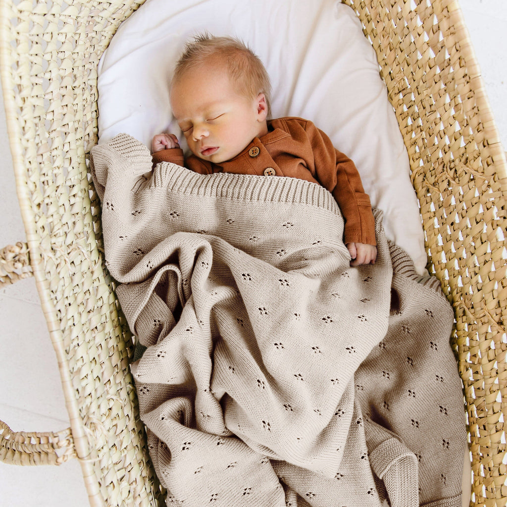 Organic Cotton Pointelle Baby Blanket - Beige Pointelle Baby Blanket Makemake Organics 