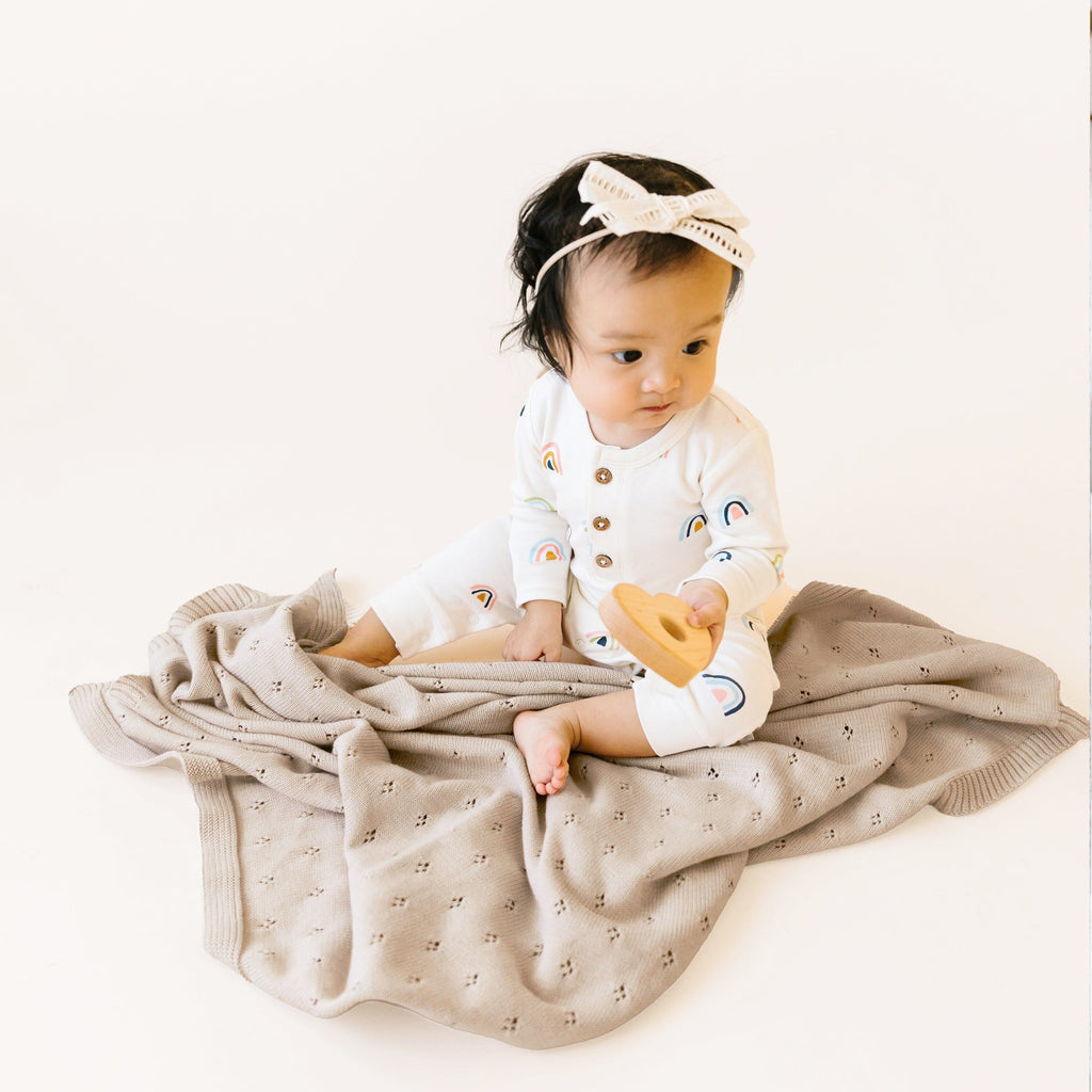 Organic Cotton Pointelle Baby Blanket - Beige Pointelle Baby Blanket Makemake Organics 