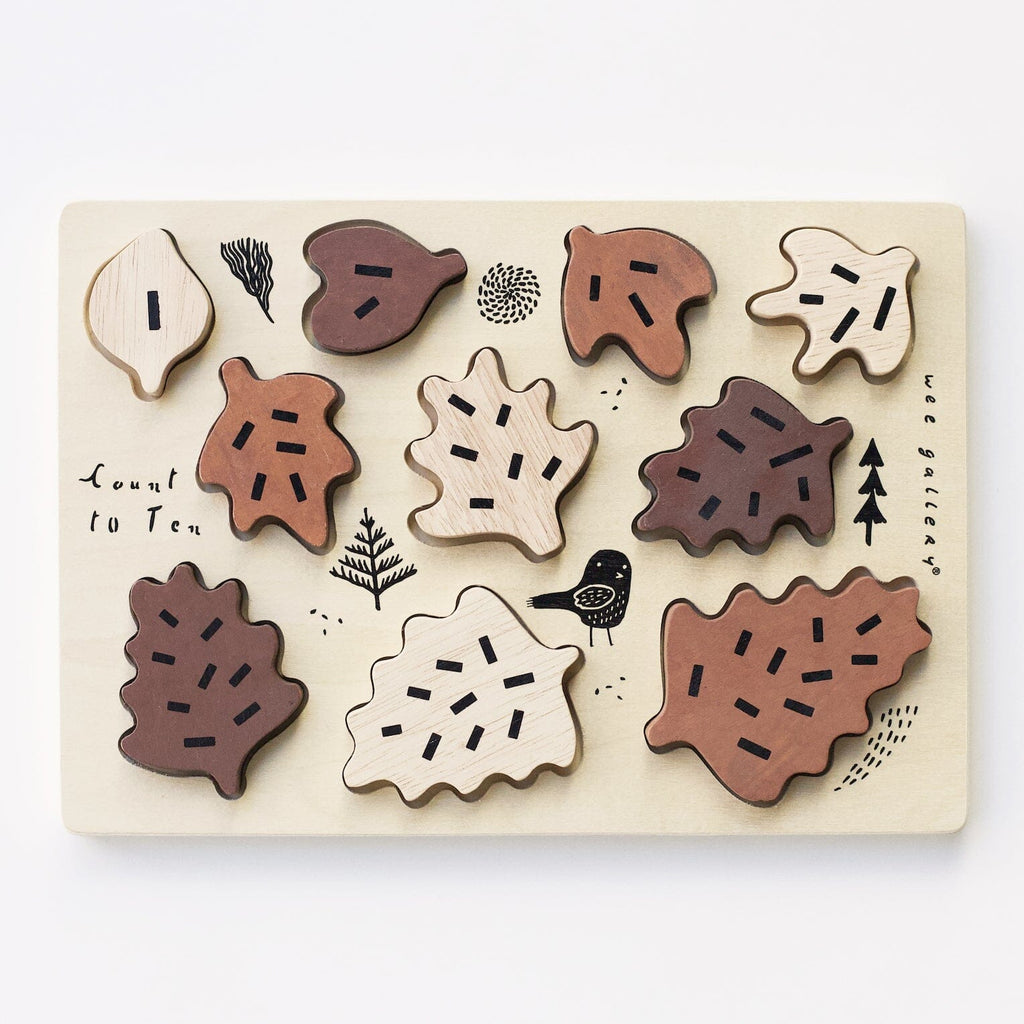 Wooden Tray Puzzle | Count to 10 Leaves Games & Puzzles Wee Gallery 