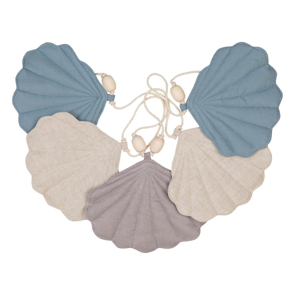 Linen “Dirty Blue” Garland with Shells Garland moimili.us 