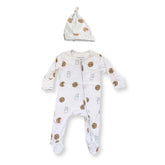 Zippered Footie in Cookie Craze Dear Perli 0-3M & Baby Hat 