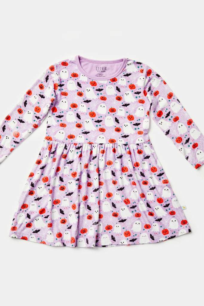 Stretchy Long Sleeve Twirl Dress - Halloween Ghosts by Clover Baby & Kids Clover Baby & Kids 