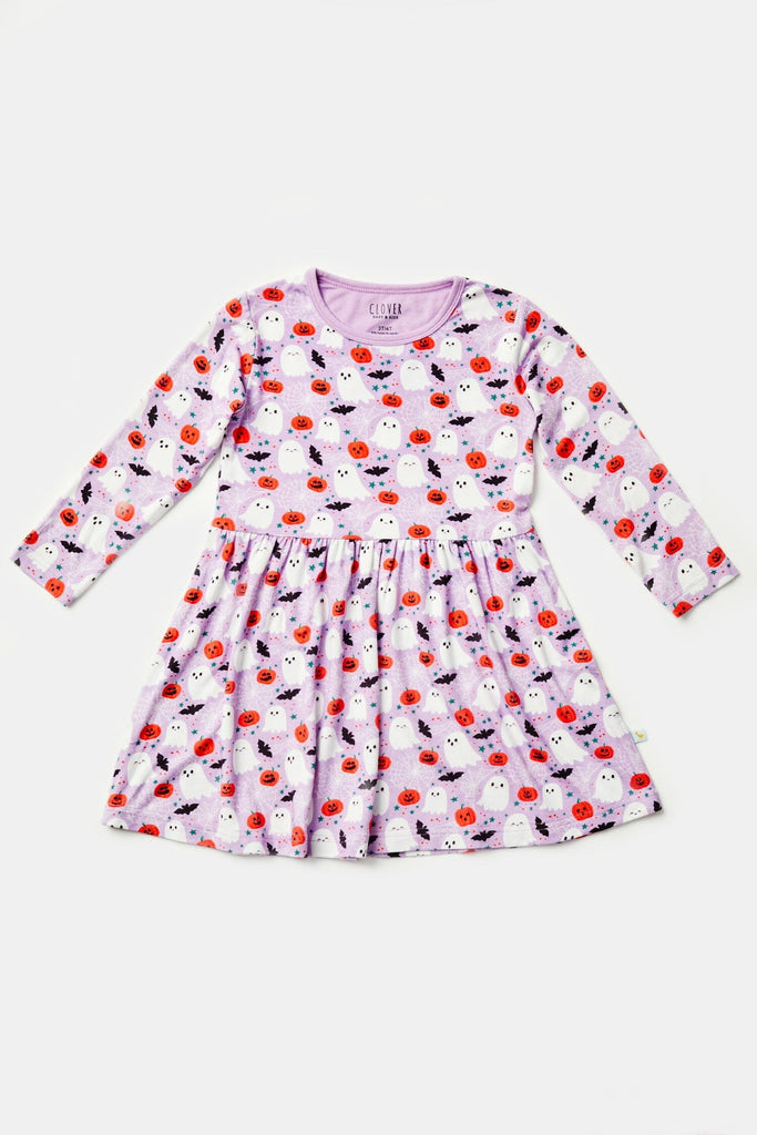 Stretchy Long Sleeve Twirl Dress - Halloween Ghosts by Clover Baby & Kids Clover Baby & Kids 