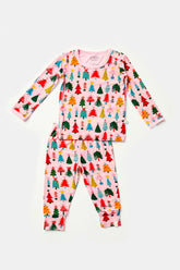 Long Sleeve Pajama Set | Christmas Trees Pink Pajama Sets Clover Baby & Kids 