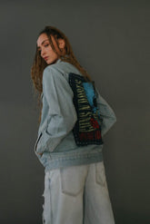 Guns N Roses Flower Skull Hand Stitched Denim Jacket People of Leisure 