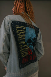 Guns N Roses Flower Skull Hand Stitched Denim Jacket People of Leisure 