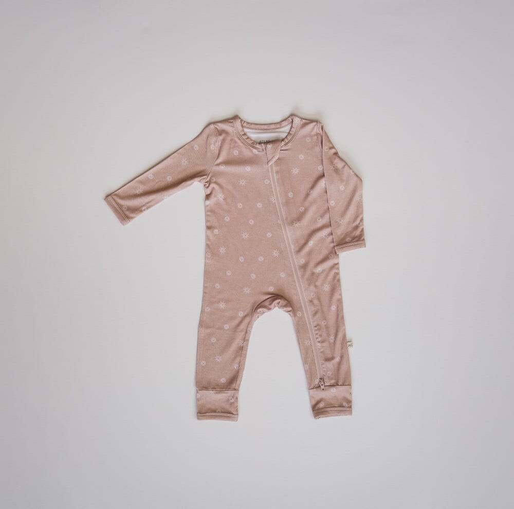 Bamboo Romper shopatlasgrey Heathered Tan Smilies 3-6M 