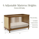 Marin with Cane 3-in-1 Convertible Crib | Natural Walnut with Blonde Cane