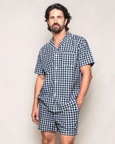 Men's Twill Pajama Short Set in Navy Gingham Men's Short Set Petite Plume 