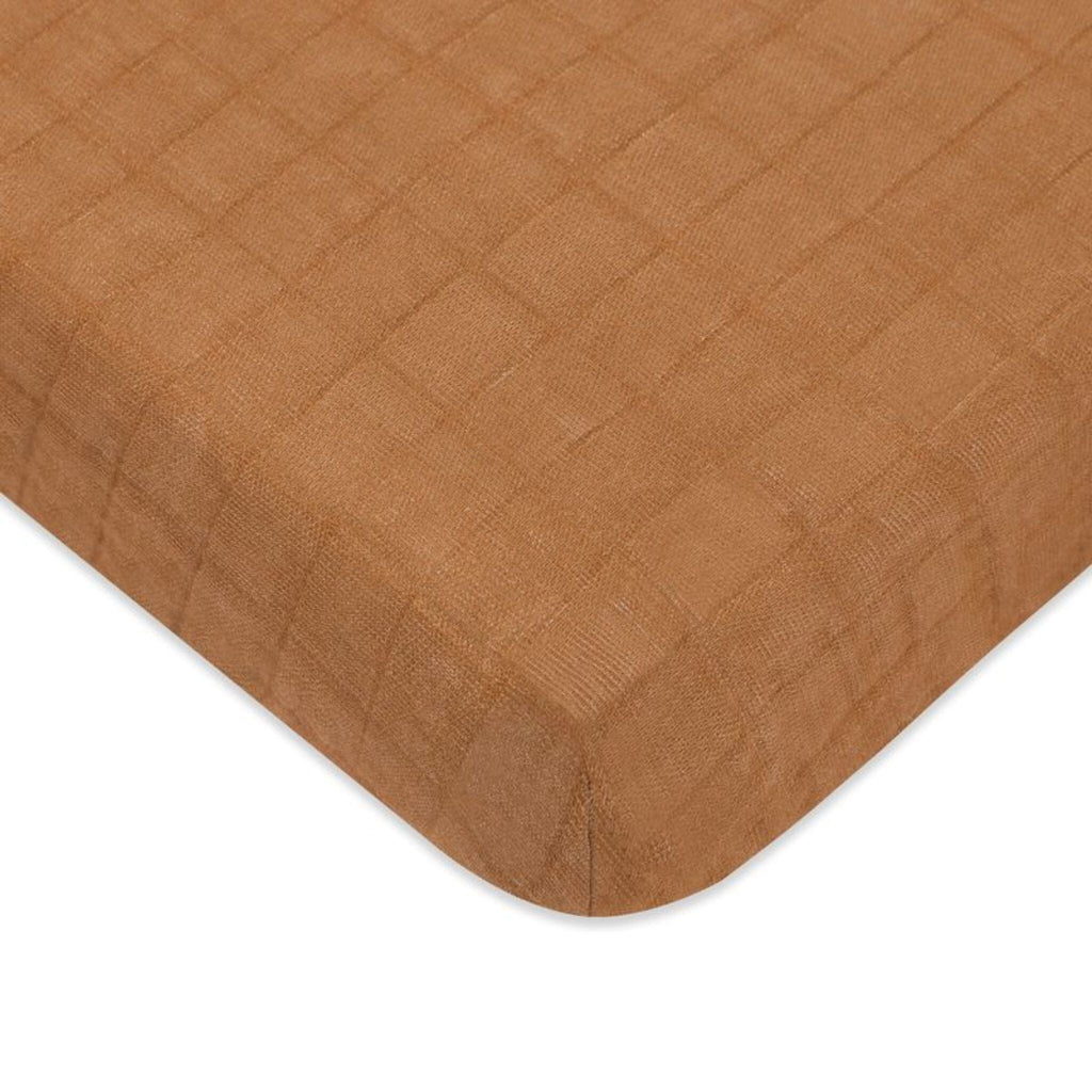 Mini Crib Sheet in GOTS Certified Organic Muslin Cotton | Burnt Sienna