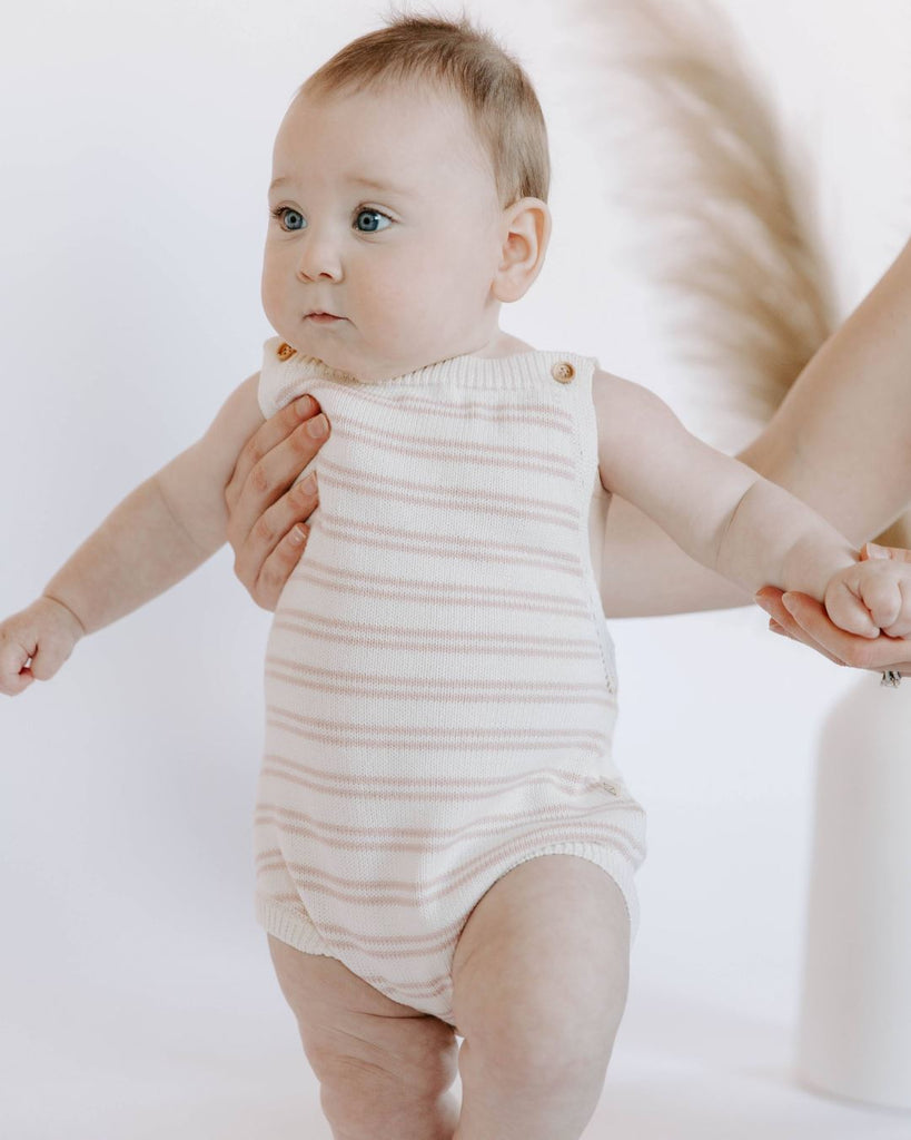 Organic Cotton Stripe Knit Bubble Romper Jumpsuits & Rompers Dear Hayden 