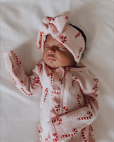 Organic Waffle Ruffle Zip Footie | Pink Candy Cane Onesies SpearmintLOVE 