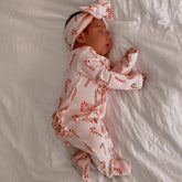 Organic Waffle Ruffle Zip Footie | Pink Candy Cane Onesies SpearmintLOVE 