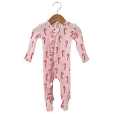 Organic Waffle Ruffle Zip Footie | Pink Candy Cane Onesies SpearmintLOVE Newborn Pink Candy Cane 