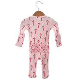 Organic Waffle Ruffle Zip Footie | Pink Candy Cane Onesies SpearmintLOVE 