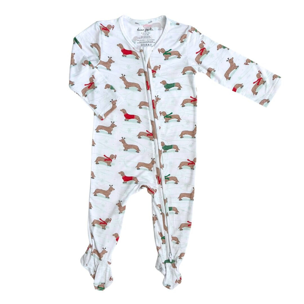 Zippered Footie in Holiday Dogs Christmas Dear Perli 0-3m Christmas Dogs 