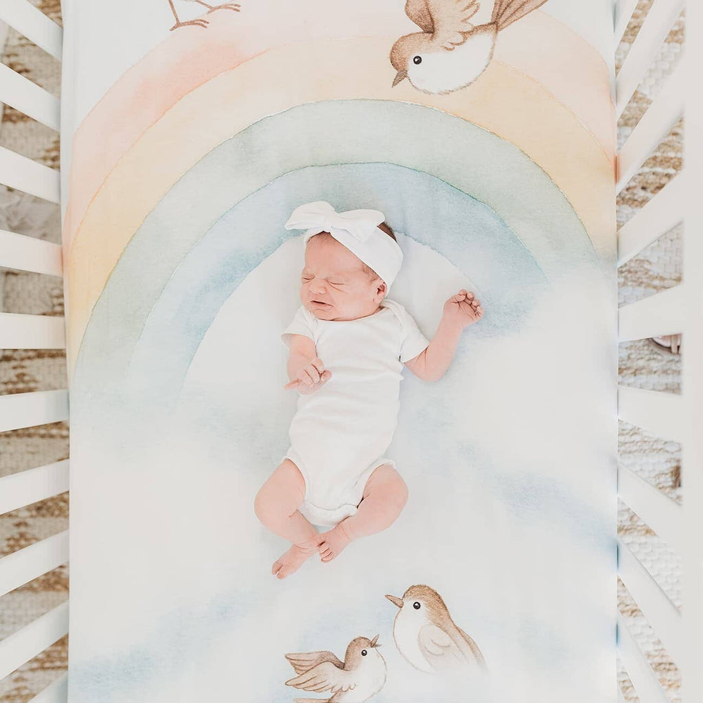 Rainbow and Birds Mini Crib Sheet Crib sheets Rookie Humans 