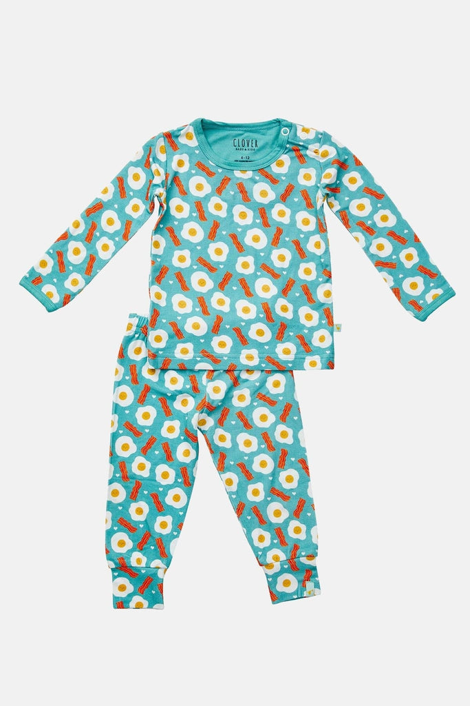 Long Sleeve Pajama Set - Bacon & Eggs Blue by Clover Baby & Kids Clover Baby & Kids 