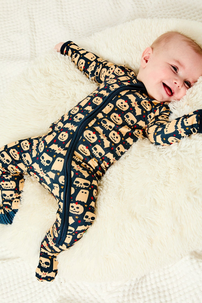 Soft & Stretchy Zipper Footie - Halloween Skeletons by Clover Baby & Kids Clover Baby & Kids 